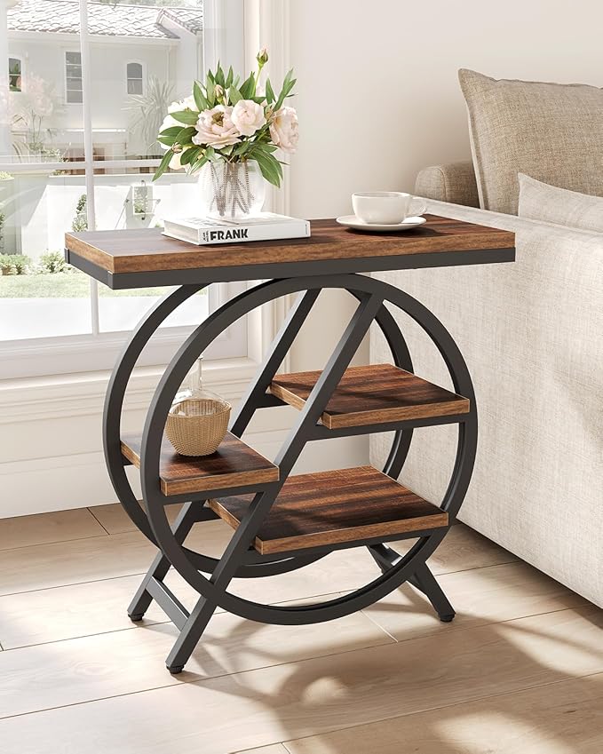 LITTLE TREE Industrial End Table, Narrow Side Table