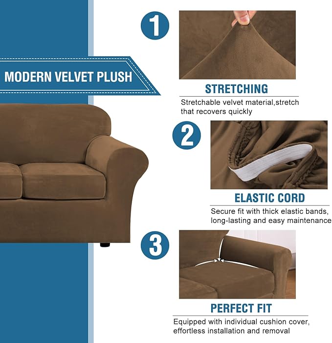H.VERSAILTEX High Stretch Sofa Slipcover 4 Piece Cover Velvet Furniture