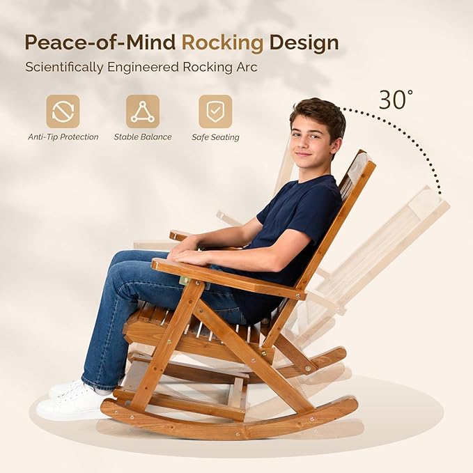 VINGLI Wooden Porch Rocking Chair, Heavy Duty Outdoor Rocking Chair