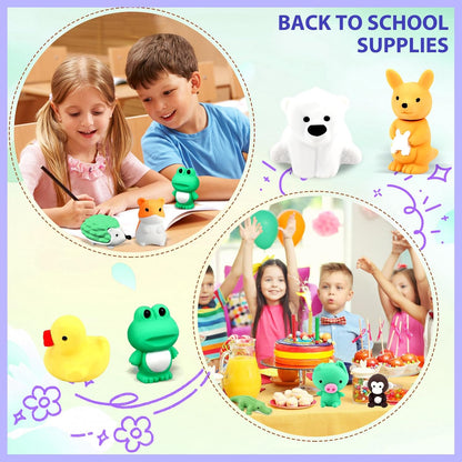 34Pcs Animal Erasers Bulk Cute Desk Pets Kids Puzzle Erasers Take Apart Cool 3D Eraser Mini Pencil Eraser Fun Party Favors for School Supplies Classroom Rewards Easter Egg Fillers Gifts