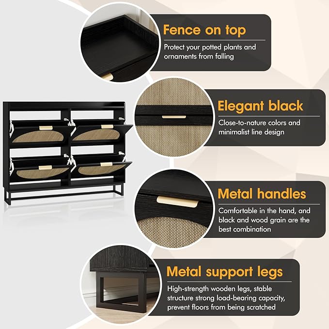 Maupvit Large Rattan Shoe Storage Cabinet
