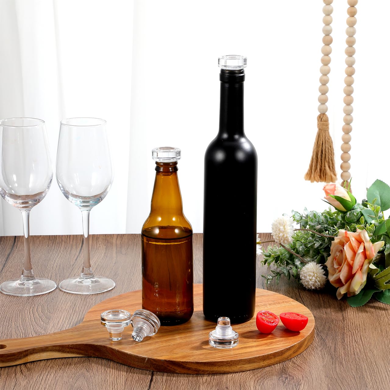 10pcs Glass Wine Bottle Stoppers, T-Shape Crystal Wine Saver Clear Bottle Plugs for Beverage Liquor Decanter, Reusable Decorative Cork Replacement for Oil Vinegar Dispenser, DIY Wedding Favors