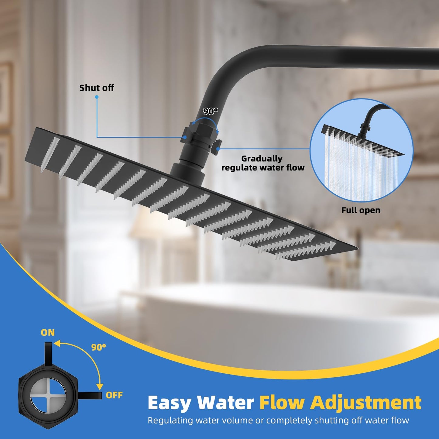 Hibbent All Metal 1 Pack Shower Head Flow Control Valve, G1/2 Brass Shut-off Valve with Metal Handle Lever, Shut OFF Water Flow Control Regulator for Handheld Shower, or Bidet Sprayer, Matte Black