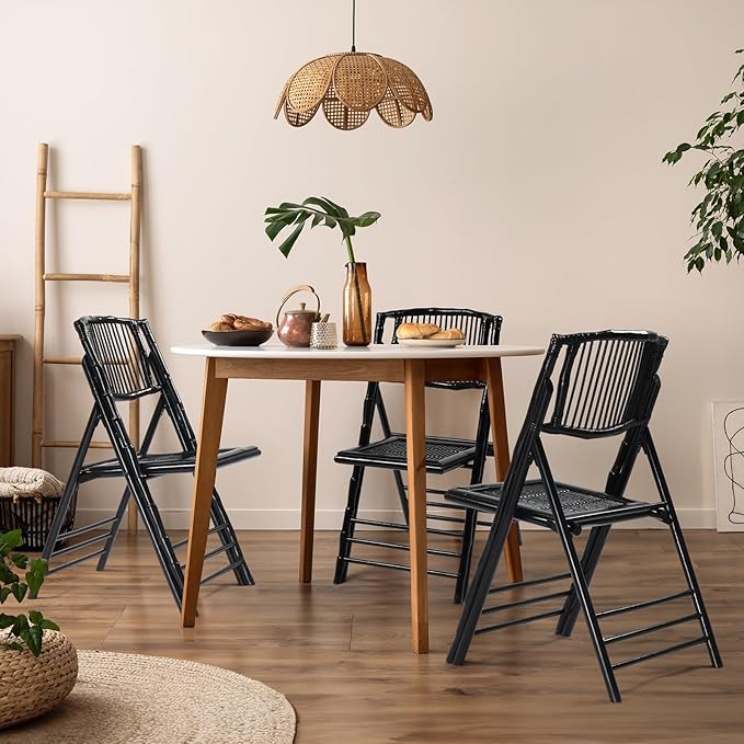 VINGLI Bamboo Folding Chair, Foldable Dining Wood Chairs Comfortable Seat