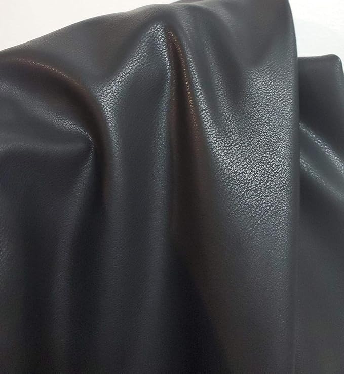 Black Faux PU Leather Fabric Sheet by The Yard Synthetic Pleather 0.7 mm Nappa