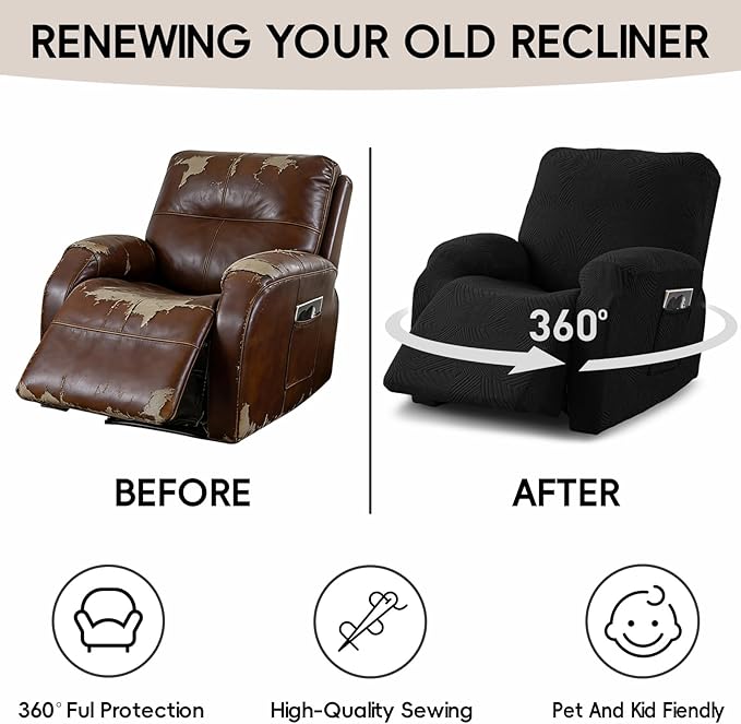 Recliner Chair Covers, 4-Piece Stretch Geometric Strokes Jacquard Reclining