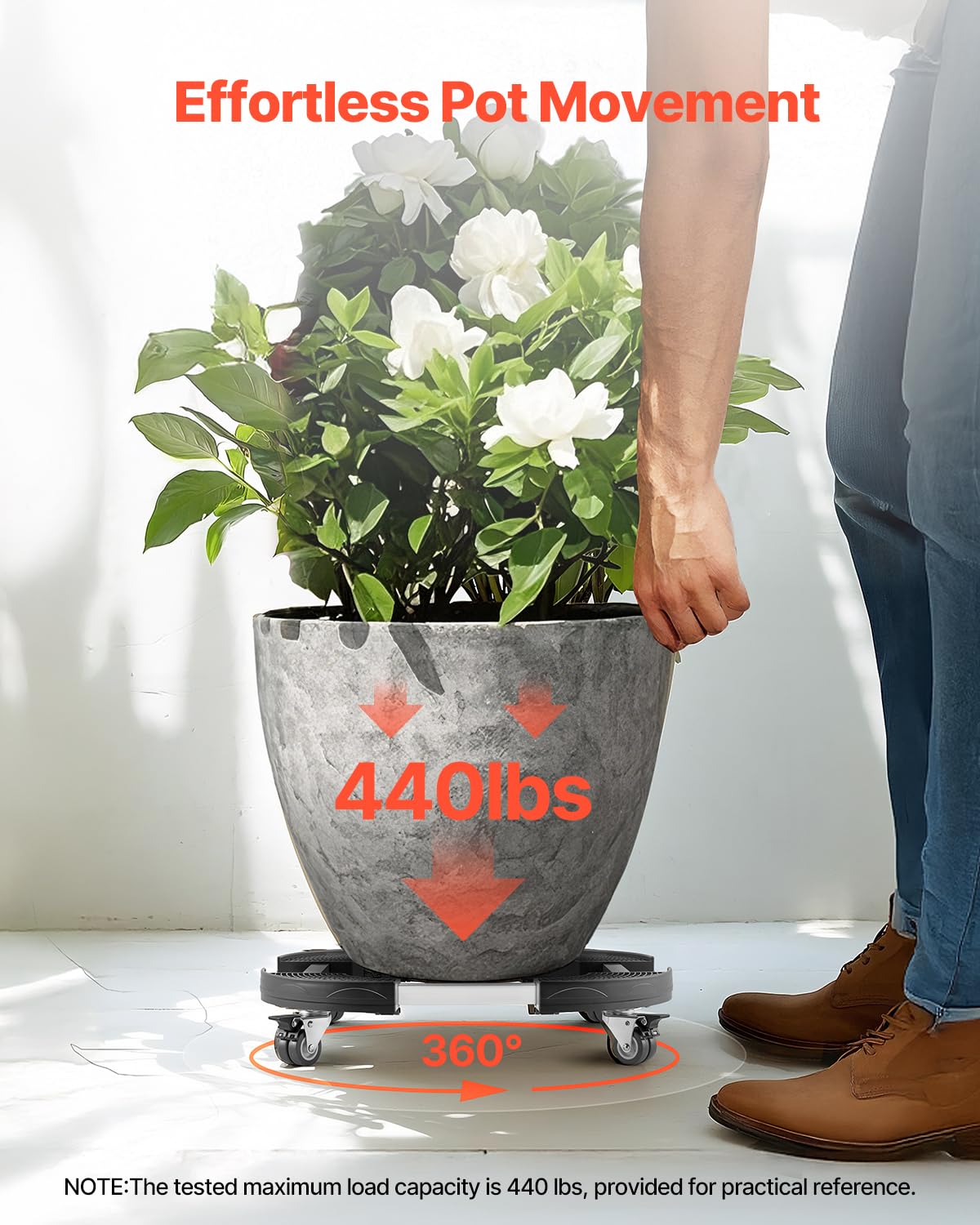 VEVOR Plant Caddy with 4 Lockable Wheels, 15-22.8’’ Adjustable Large Plant Dolly Cart, 440lbs Weight Capacity, Multifunctional Cart for Trash Can, Patio Umbrella, Large Planter, Flower Pots, 2 Packs