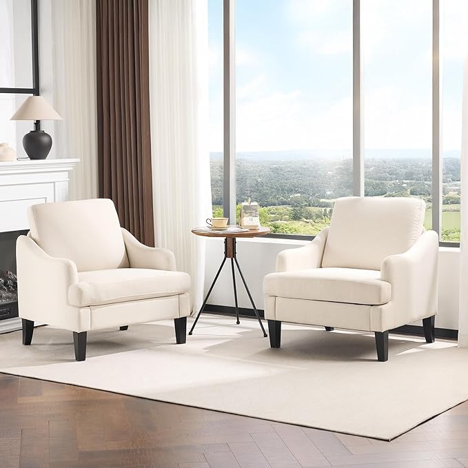 VINGLI Linen Fabric Accent Chairs Set of 2, Comfy Sofa Chair Living Room