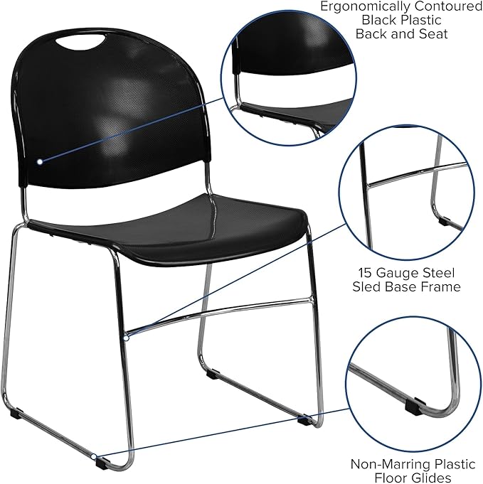 Flash Furniture HERCULES Series 880 lb. Capacity Black Ultra-Compact Stack Chair