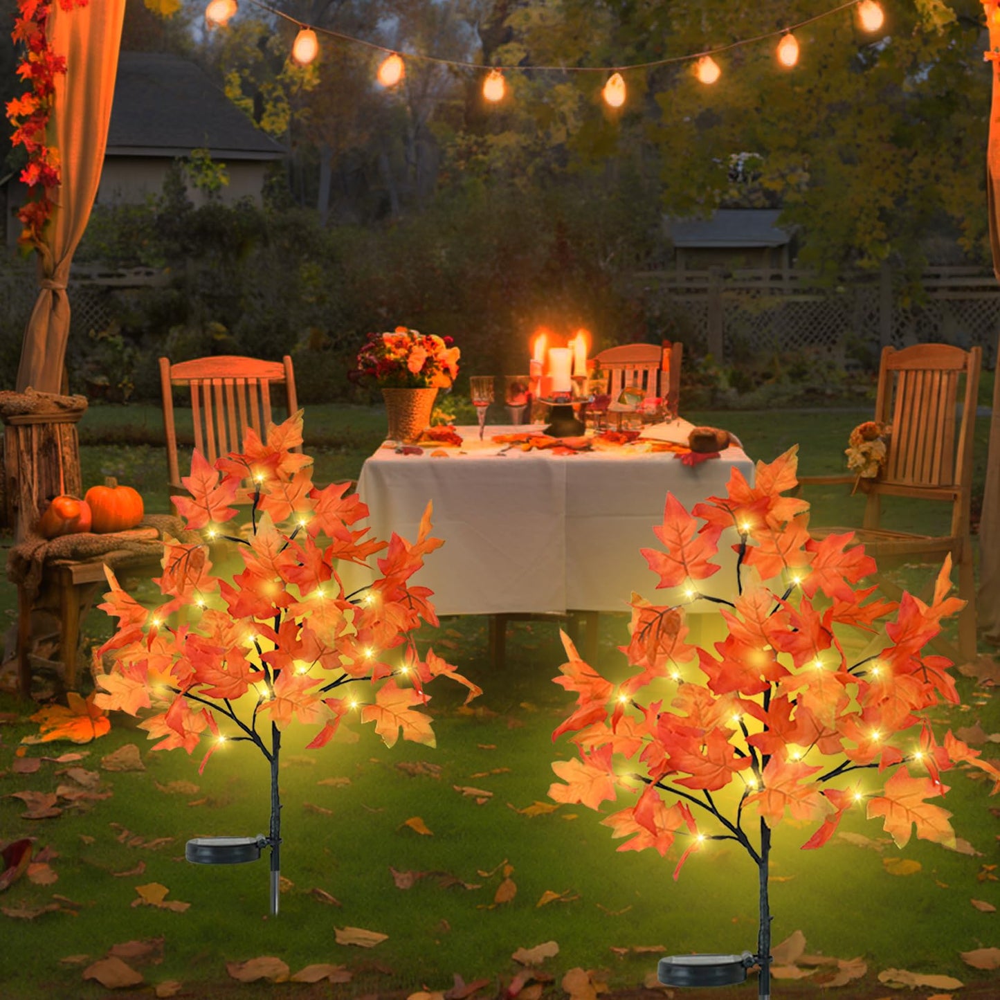 Uieke 2 Pack Solar Fall Lights Outdoor Decorative, 40LED Thanksgiving Lights Fall Solar Stake Lights Outdoor with 8 Modes & Timer, Waterproof Thanksgiving Decorations for Yard Garden