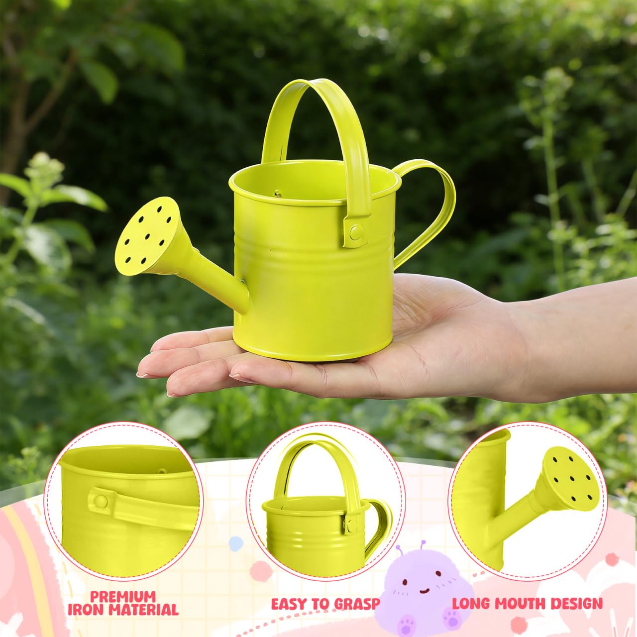 NUOBESTY 5Pcs Mini Kids Watering Can Set, Metal Cans Toddlers Small Long Spout Watering Can for Garden Play, Indoor Balcony Plants, Patio Flowers, Little Hands (Random Colors)