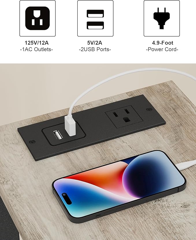 TUTOTAK Small End Table with Charging Station, Narrow Side Table with USB Ports