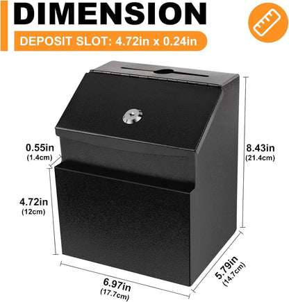 Suggestion Box with Slot and Lock 2 Pcs Metal 8.4 x 5.8 x 7.0 in Built-In Storage Compartment with Magnetic Sign Holder 100 Suggestion Card Tip Jar Ballot Voting Prayer Comment Mailbox