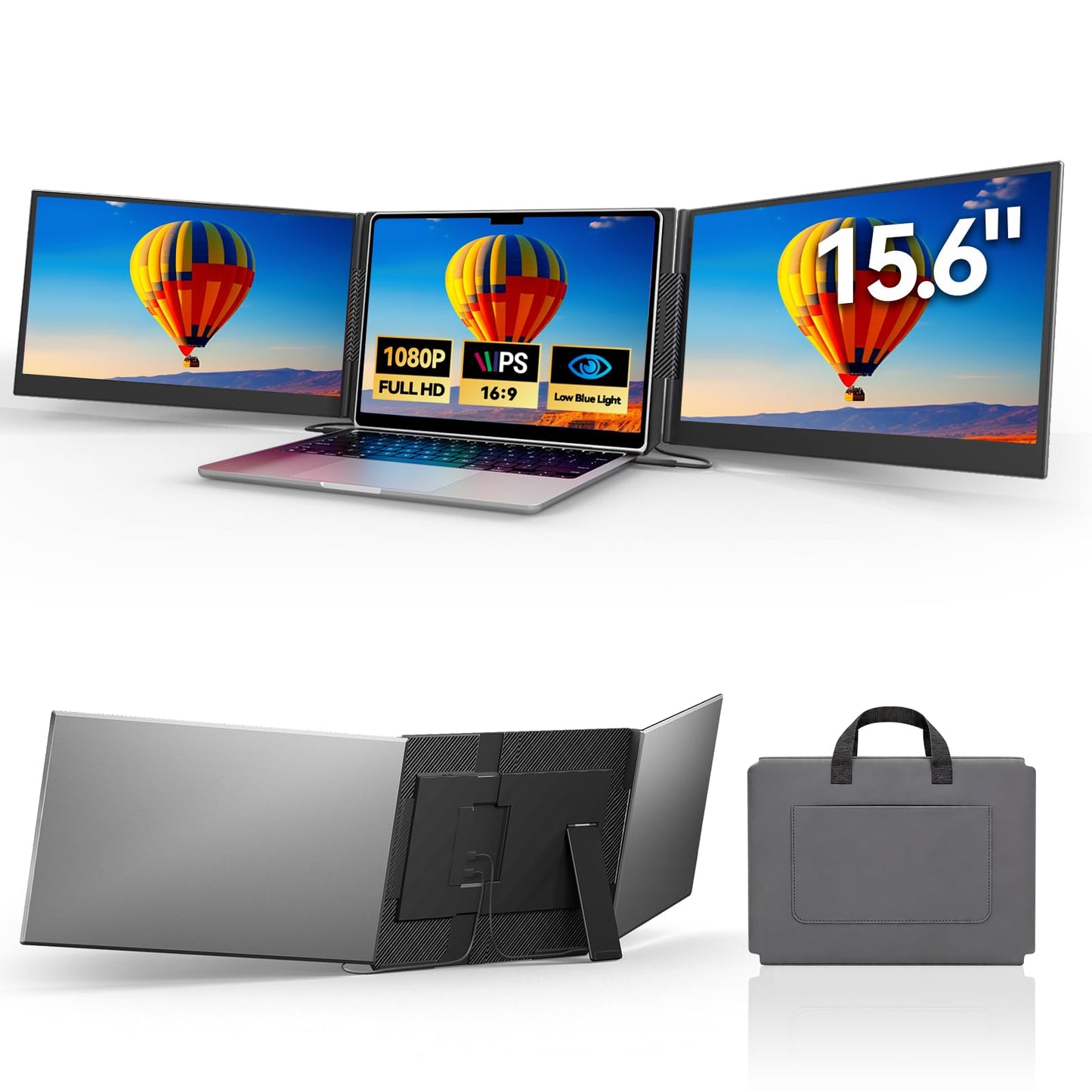 DZVW Laptop Screen Extender 15.6”, IPS Plug&Play Portable Monitor for Laptop, FHD 1080P Triple Monitor Extender, Ultra-Slim Travel Extended Screen for Business Work Study