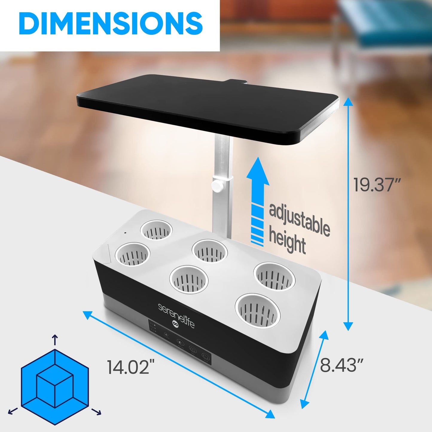 SereneLife Hydroponic Herb Garden - 6 Pod Indoor Kit, Full-Spectrum Grow Light, Adjustable Height, Smart Plant System, Black