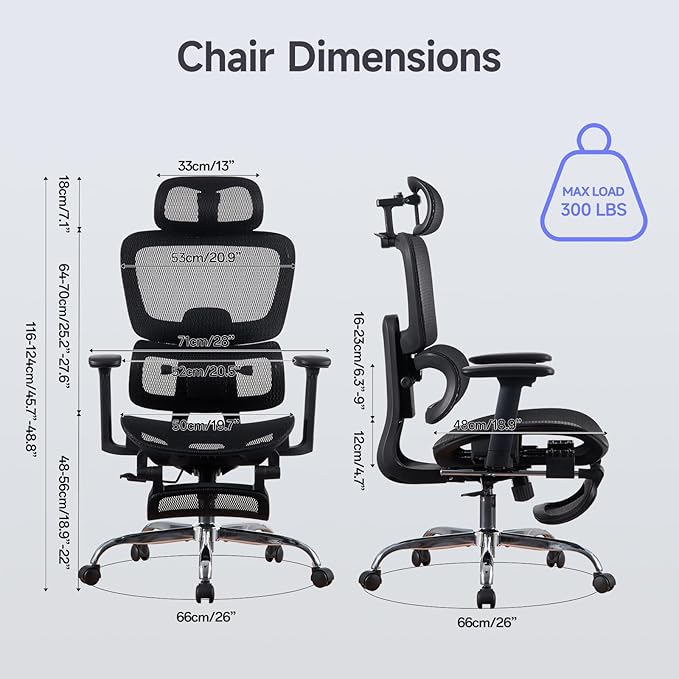 Office Chair with Footrest, Ergonomic Chair with 3D Headrest, Computer Chair