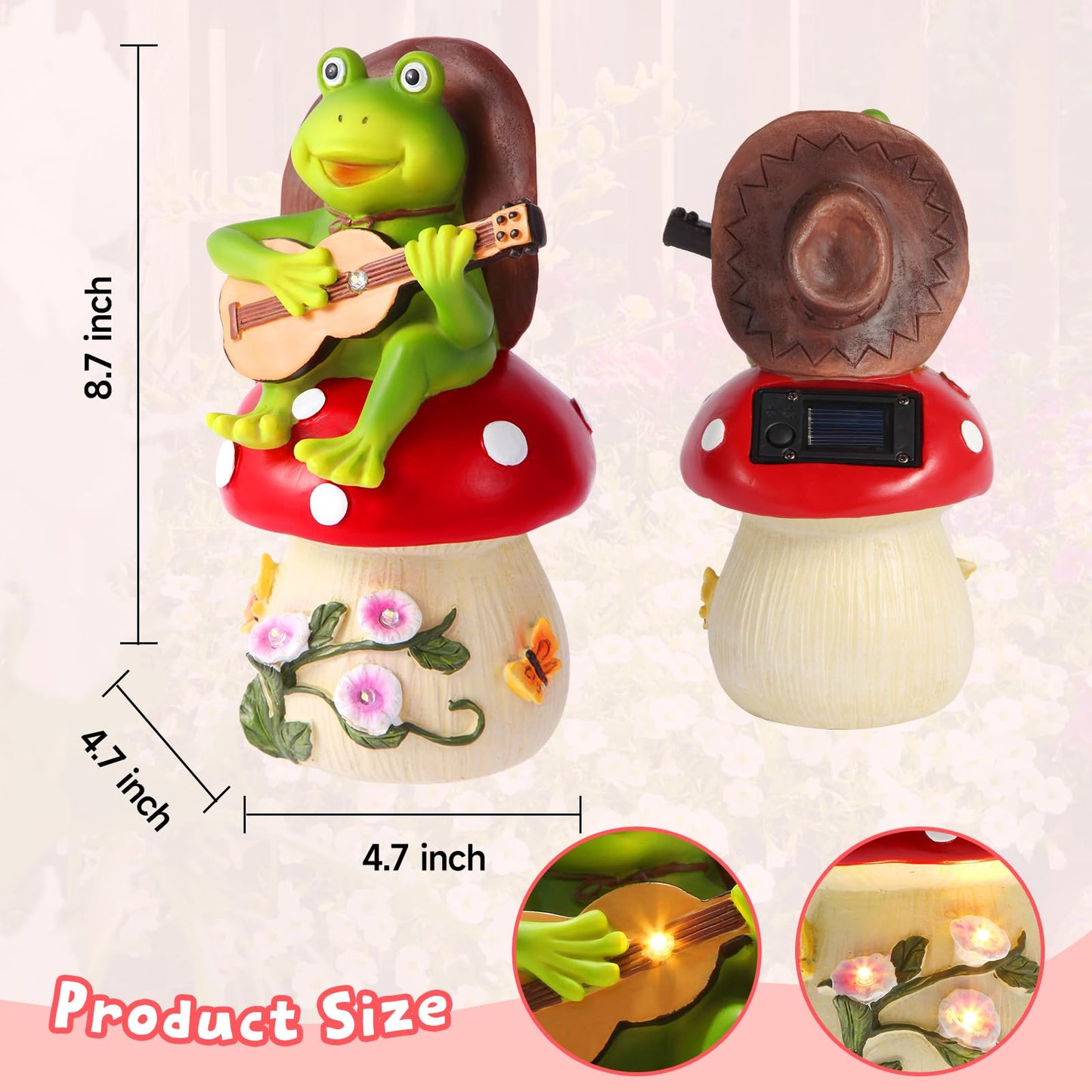 ArtTerpnica Birthday Gifts for Women Frog and Mushroom Garden Statue,Home Halloween Decorations Outdoor Funny Solar Lights Garden Decor Art Housewarming, Patio,Yard,Lawn Ornament