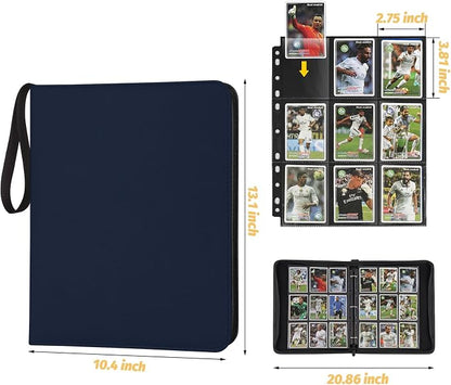 GERMUN 3 Ring 9 Pocket Zipper Card Binder, 720 Double Sided Standard PU Trading Card Album Folder for TCG & Sports Cards, Not Fit Top Loaders (Dimond Blue)