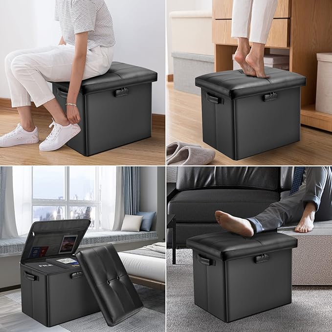 DocSafe Storage Ottoman with Lock, Fireproof Folding Ottoman Foot Rest Stool