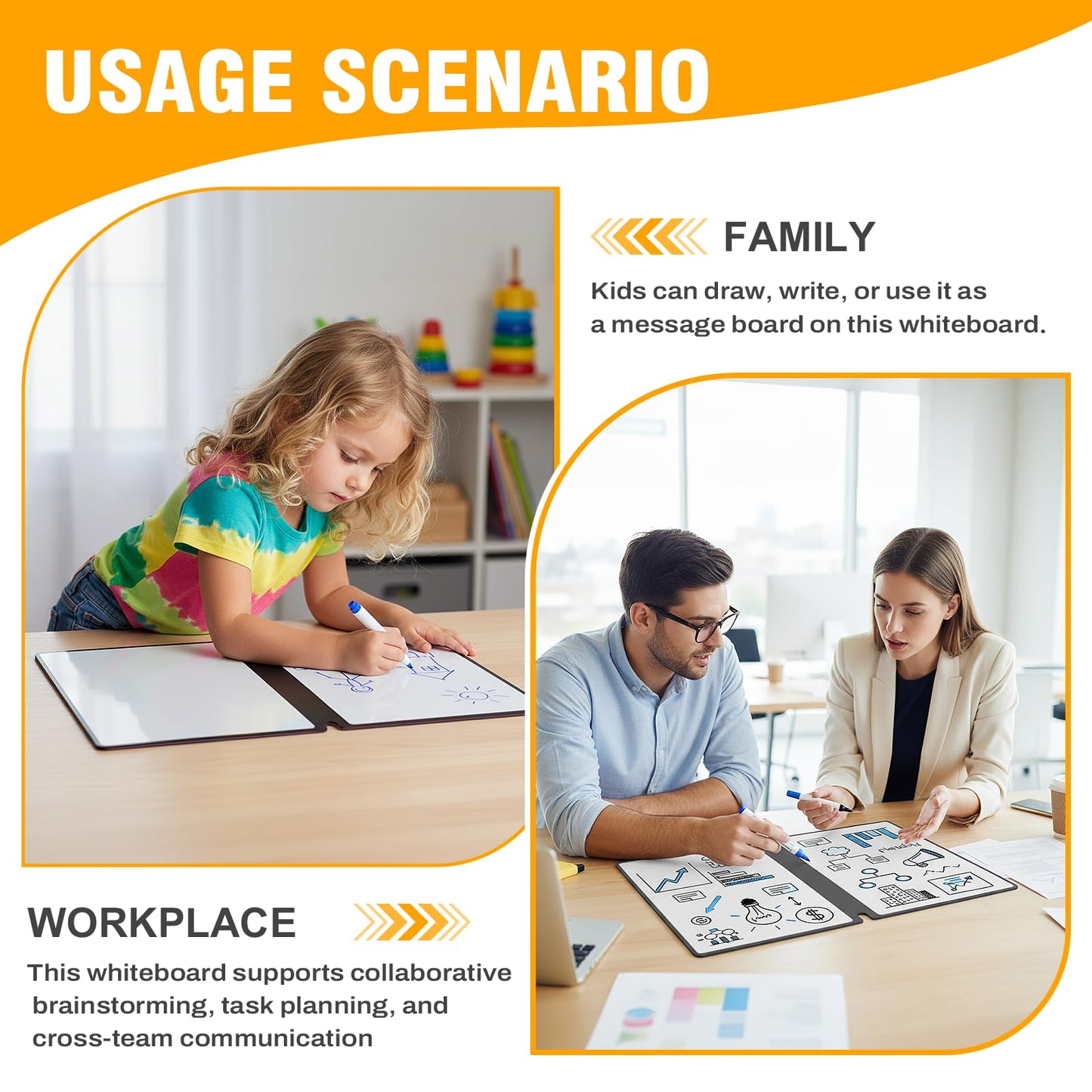 Small Dry Erase Board,12" x 9" Portable Dry Erase White Board,Double-Sided Folding Whiteboard with Pen(Orange)