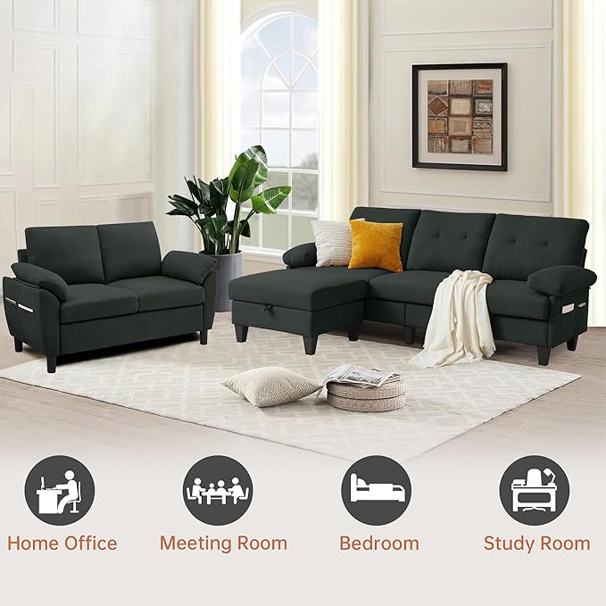 84" Convertible Sectional Sofa Set, 3 Seat L Shaped Couch