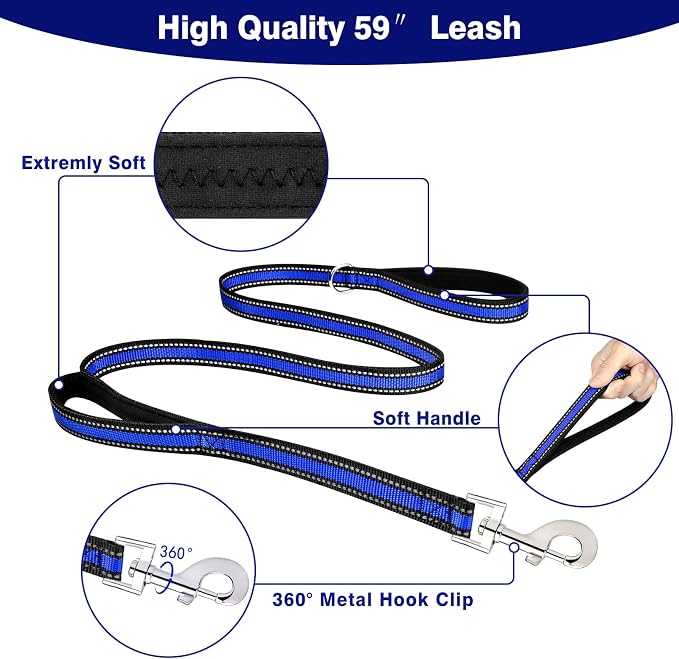 WINSEE Pet Harness Collar and Leash Set, All-in-one Reflective Dog Harness No Pull with Adjustable Buckles for Puppies, Small, Medium, Large, and Extra-Large Dogs (Small, Dark Blue)
