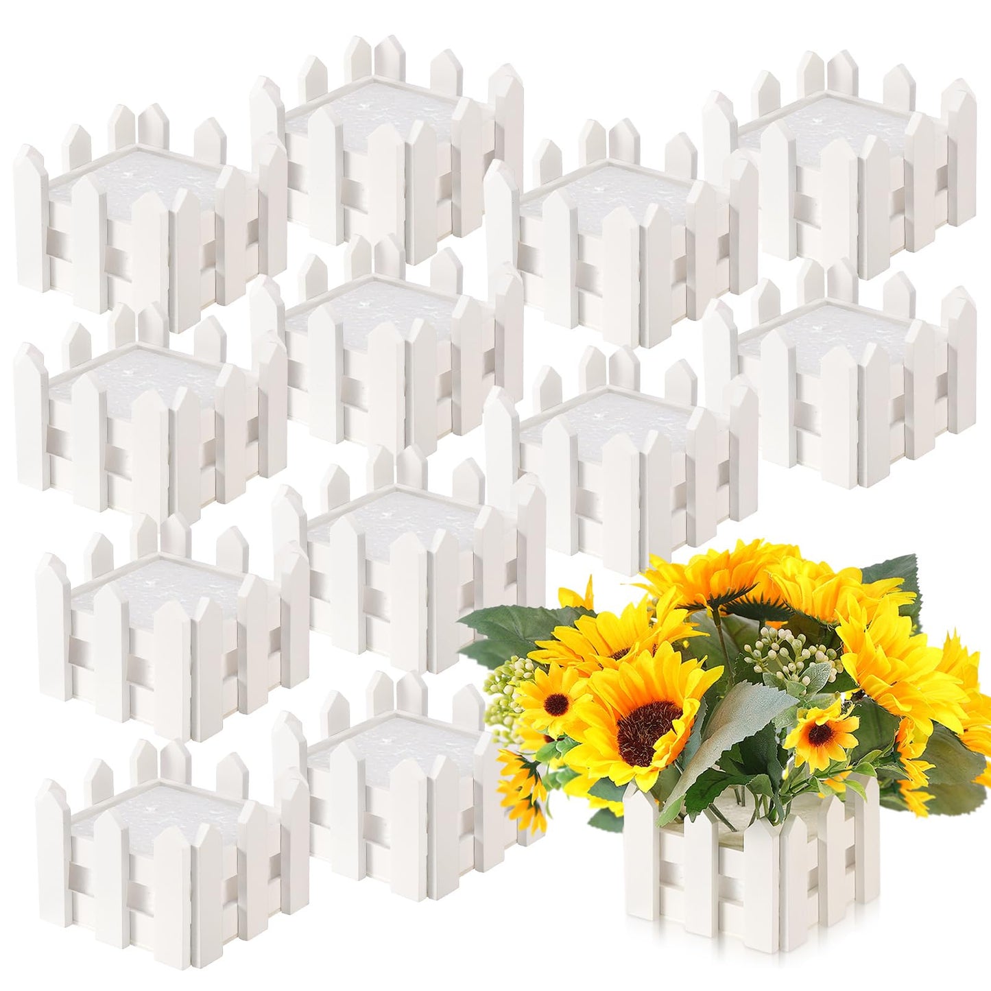 Zhanmai 12 Sets 4 x 4 x 2.8 Inch Fence Decoration Wooden Boxes for Centerpieces, Wooden Farm Fence Box with Removable Foam Blocks for Farm Animal Party Garden Plant Pot Baby Shower Wedding Birthday