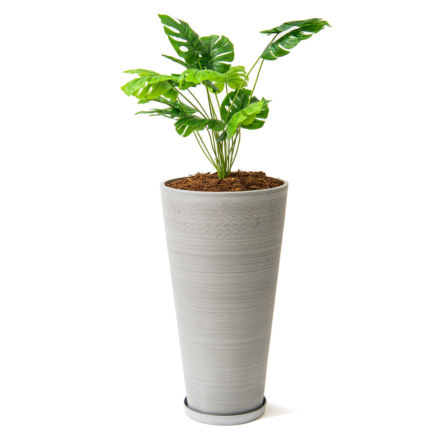 XBrand Modern 28-Inch Tall Round Planter, Modern Tapered Planter Perfect for Indoor & Outdoor Planter, Patio Décor, Gray