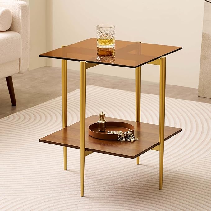 LumFurn Glass End Table, Mid-Century Modern Design Sofa Table, L41 x W21 x H17