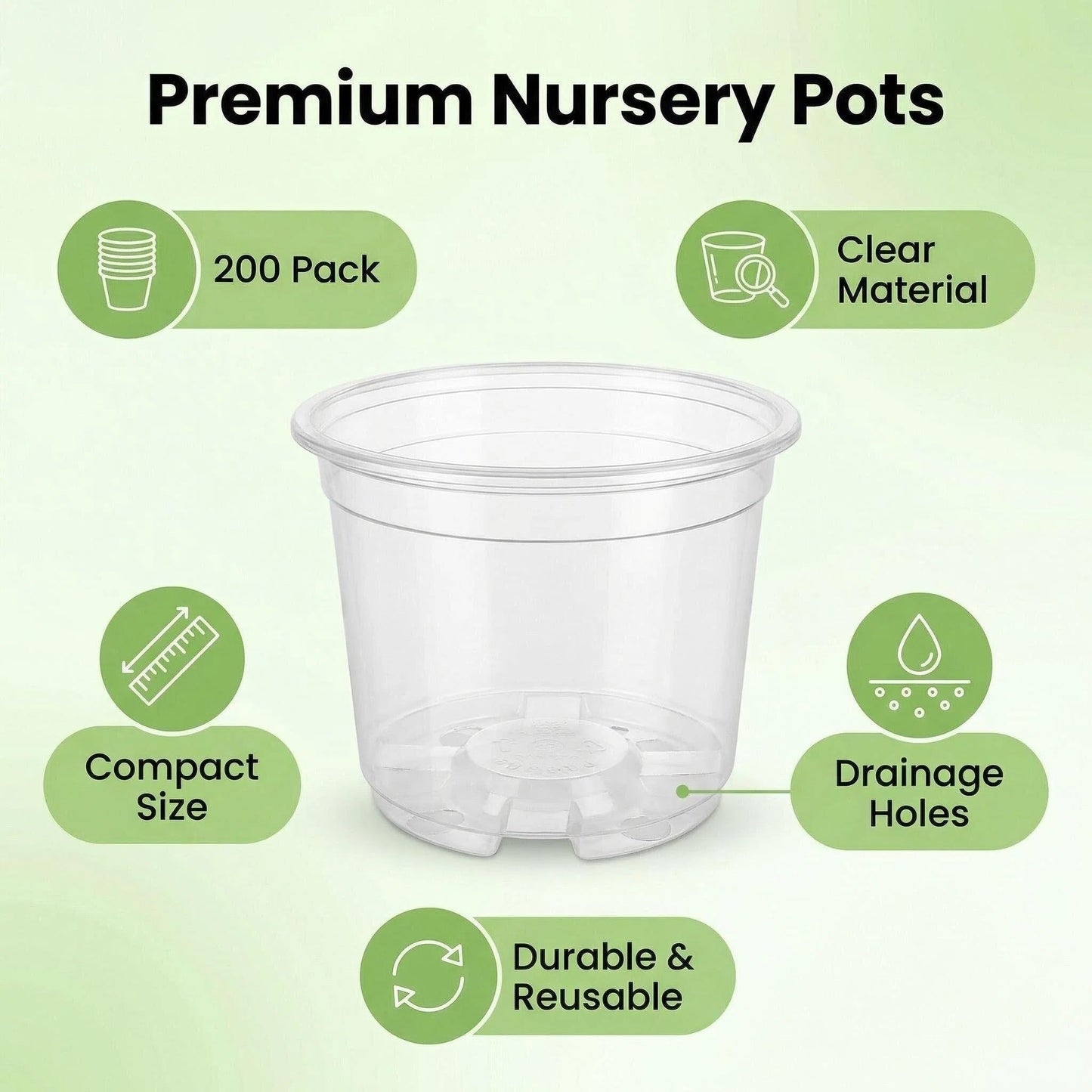 FufuHalo 200 Pack 3 Inch Clear Nursery Pots with Drainage Holes, Transparent Plastic Seed Starter Pots for Indoor Plant Propagation, Succulents and Cuttings, Bulk Lightweight Gardening Planters