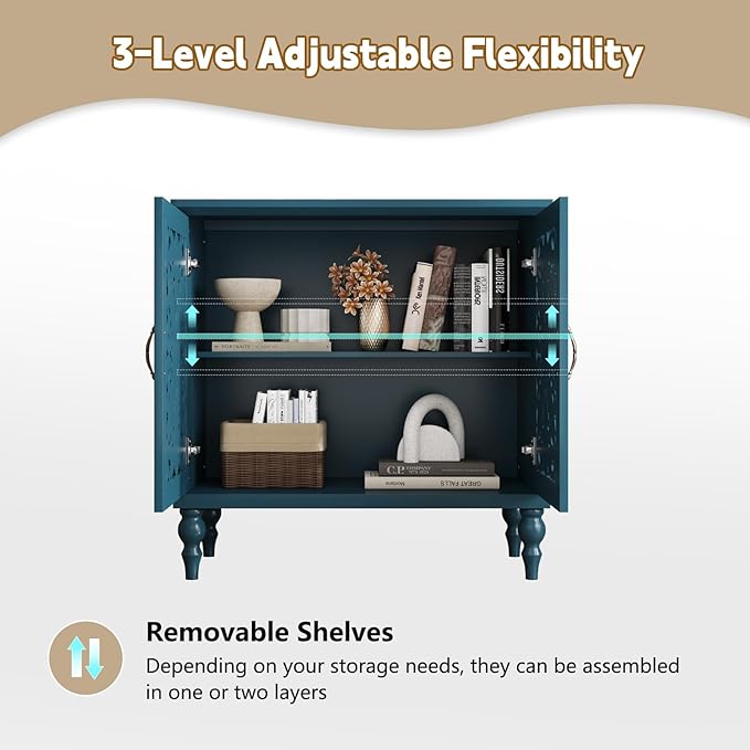ARTPOWER Accent Cabinet with 2 Doors, Vintage Carved Wood Storage Cabinet