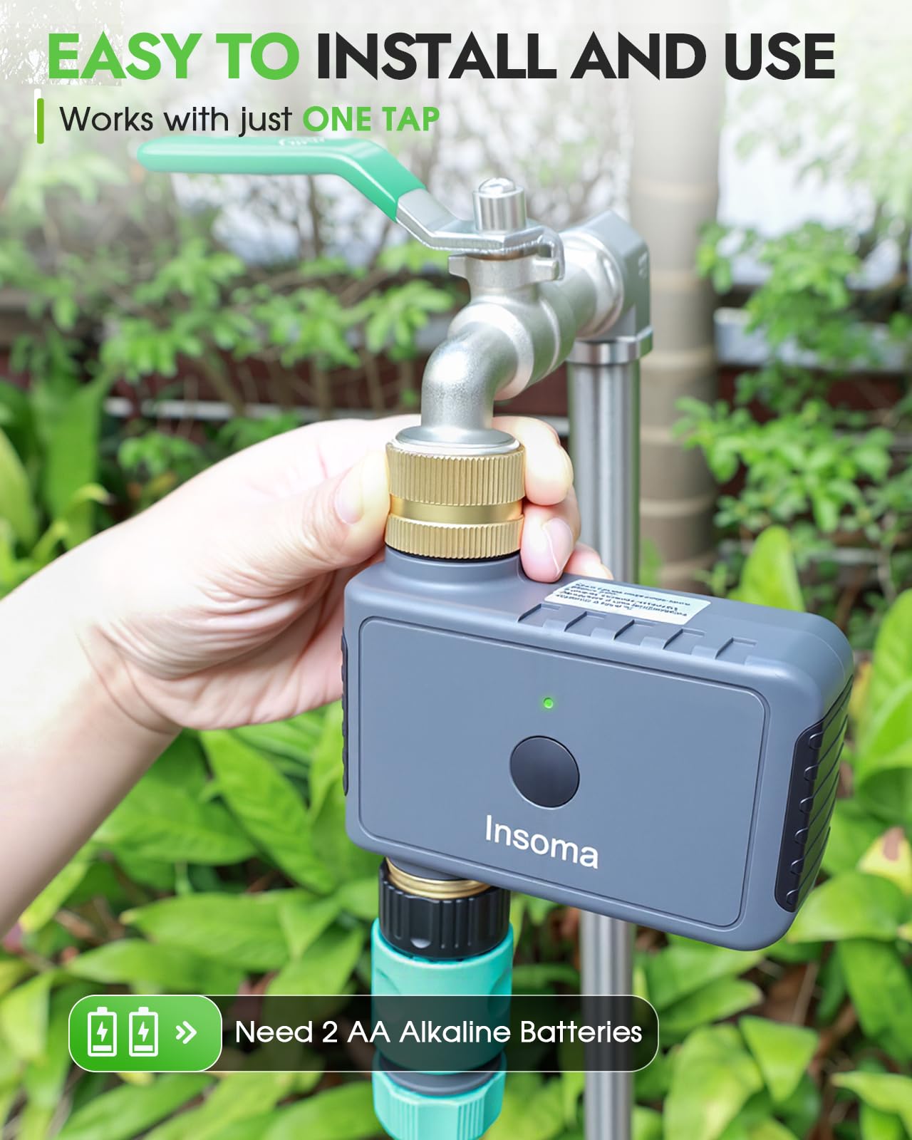 Insoma Remote Control Sprinkler Timer with Brass Inlet & Outlet, Garden Hose Timer Turns Water Off Automatically, Up to 120 Minutes of Run Time, for Faucet, Lawn, Drip, Soaker Hose, IP55 Waterproof