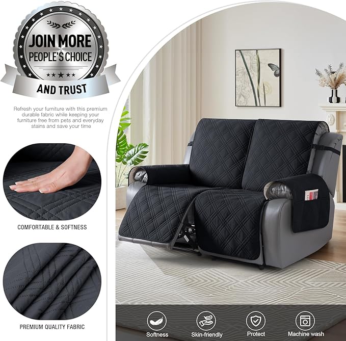 TAOCOCO 100% Waterproof Loveseat Recliner Cover, Non Slip Split Loveseat Covers