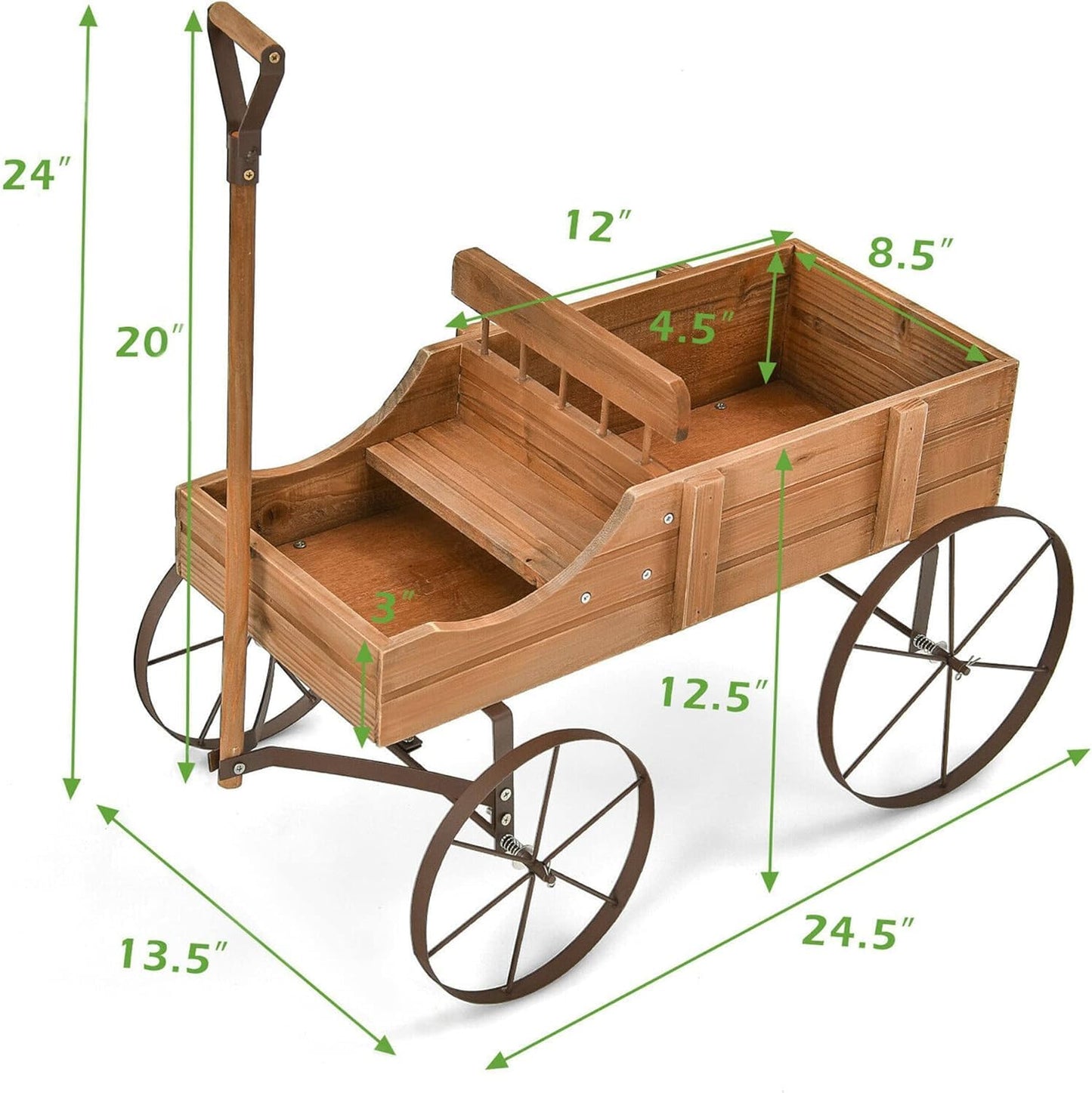 DORTALA Wood Wagon Planter, Outdoor Garden Flower Planter Cart with Wheels, Small Decorative Wood Raised Bed Plant Pot Box Stand for Backyard, Patio, Balcony, Natural