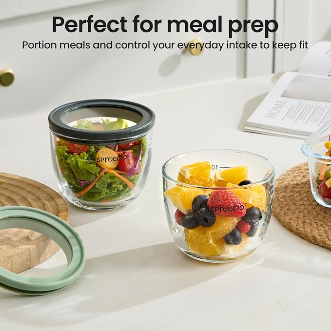 Glass Meal Prep Bowls Set - Leakproof Lids,13 oz (4-Pack Multicolored) Perfect for Meal Prepping, Portion Control, and On-the-Go Lunches BPA-Free