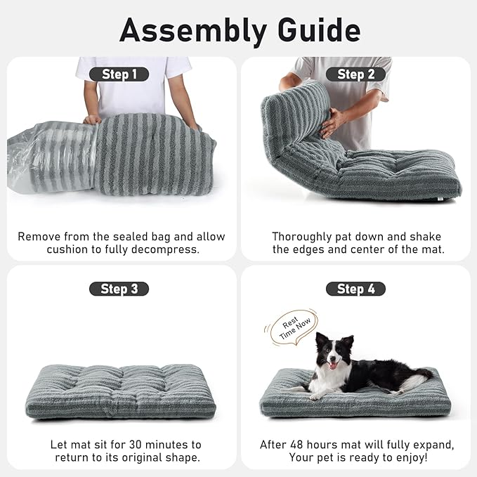 FURTIME Washable XL Dog Bed for Extra Large Dogs, Deluxe Dog Crate Beds Comfy Fluffy Kennel Pad Anti-Slip Pet Sleeping Mat, Machine Washable Dogs Pillow, 40"x27"x3.5", White