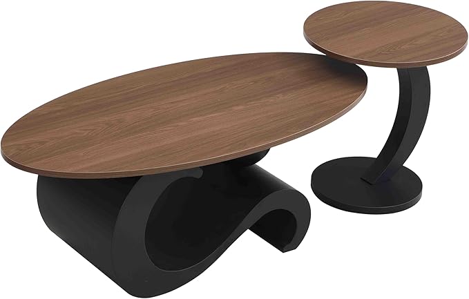 Modern Oval Coffee Table Set of 2, Wood Nesting Coffee Tables