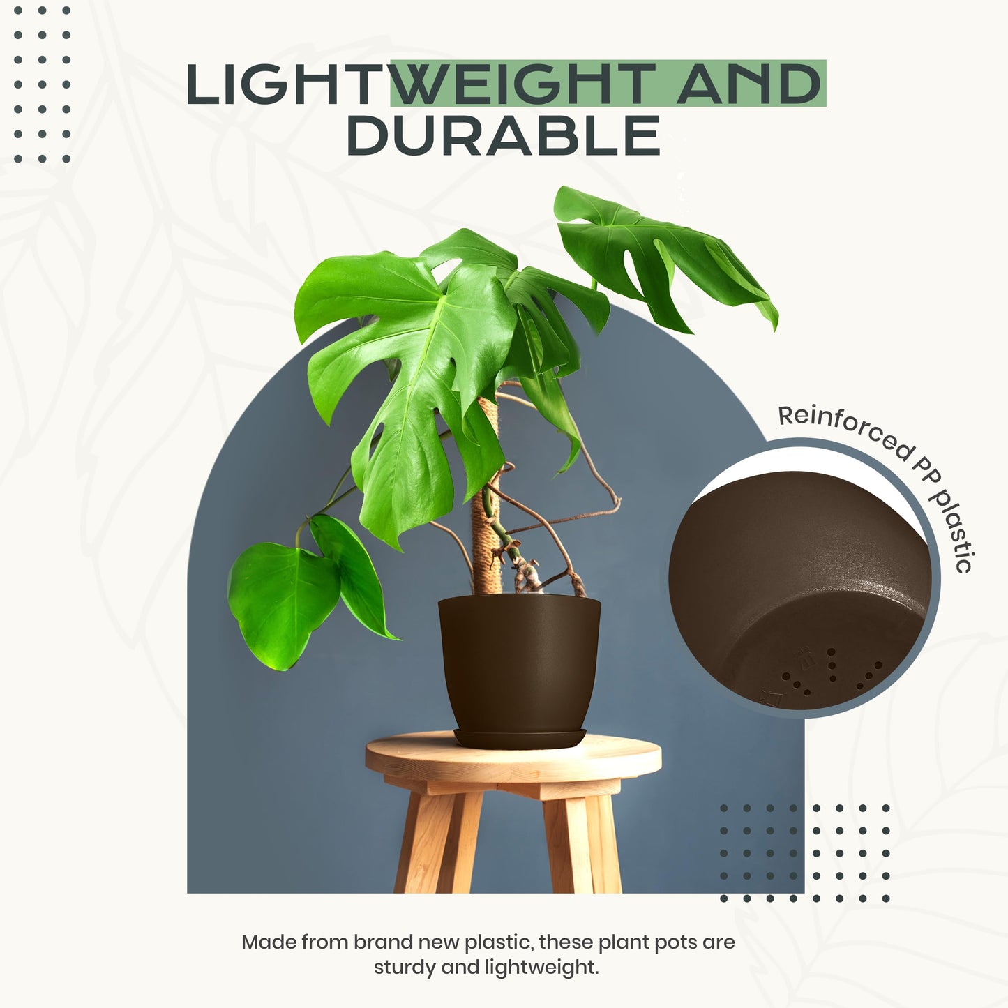 Utopia Home - Plant Pots Indoor with Drainage - 7/6.6/6/5.3/4.8 Inches Home Decor Flower Pots - Pack of 10 Plastic Planters for Indoor Plants, Cactus, Succulents Pot - Brown