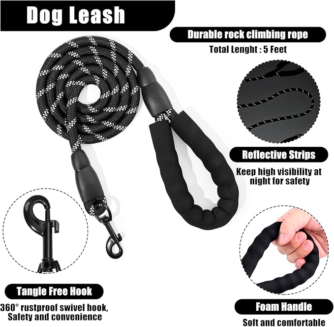 No Pull Dog Harness Adjustable Collar & Leash Set - Dog Halter Harnesses Collapsible Bowls & Poop Bag Dispenser Muzzle ID Tags Toys Fits Small Medium Large Dogs (Black-XL)