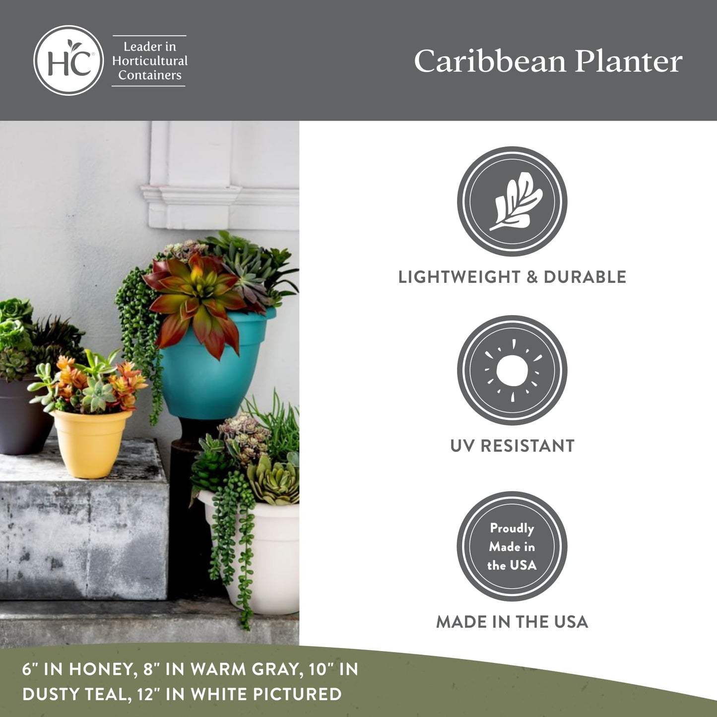 The HC Companies Caribbean Planter Pot - Outdoor & Indoor Plant Pot with Drainage Hole & Plug - Rolled Rim Plastic Pots for Plants & Flowers - Decorative Plant Pot (14" Honey, Pack of 1)