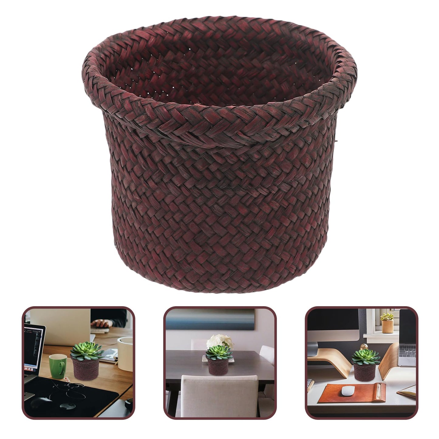 NUOBESTY Round Seagrass Planter Basket: 5.5x7.1" Woven Pots Cover Plant Pots Containers - Wicker Plant Basket Desktop Sundries Container - for