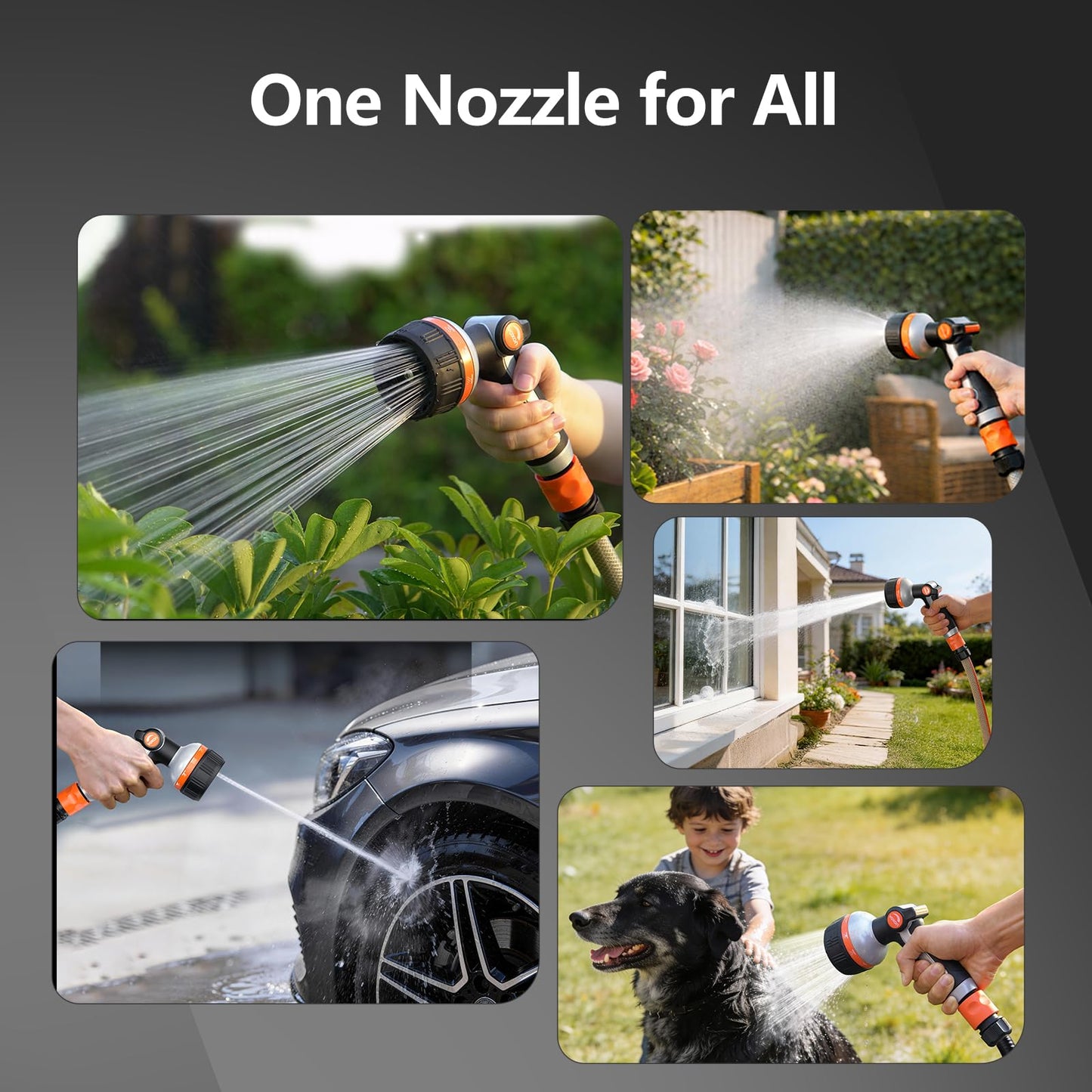 VOXON Hose Nozzle Heavy Duty 10 Spray Patterns - Metal Garden Water Hose Sprayer with Thumb Flow Control | On Off Valve, Nozzle Sprayer for Lawn & Plant Watering, Car & Pet Washing