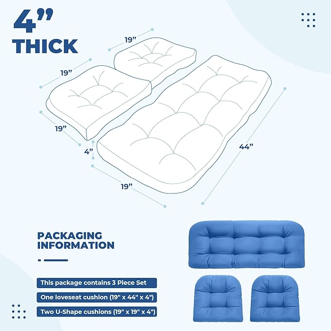 DANGHOOGY Wicker Chair Cushions, Waterproof Outdoor Loveseat Cushions