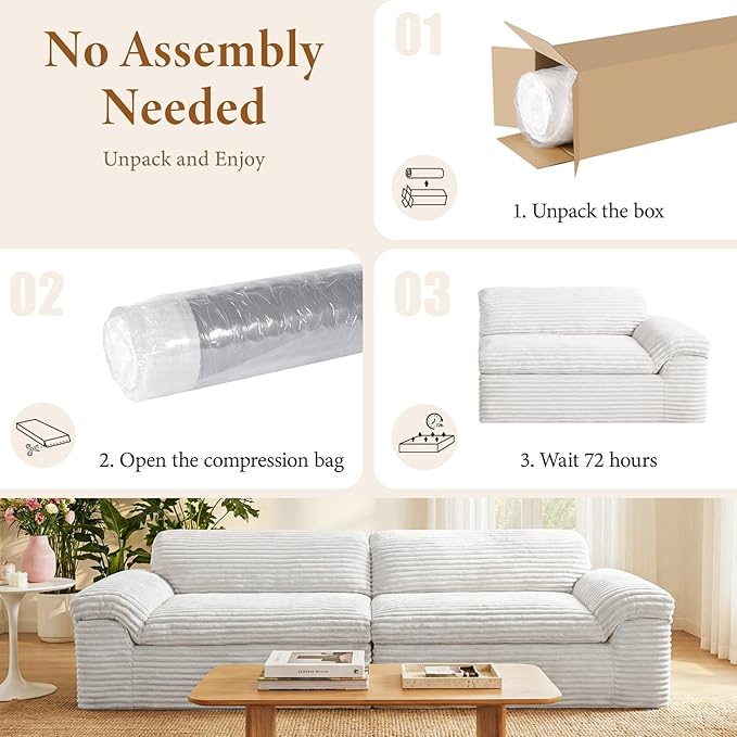 Vesgantti 118" Modular Sectional Couch, Comfy Corduroy Upholstered Cloud Couches