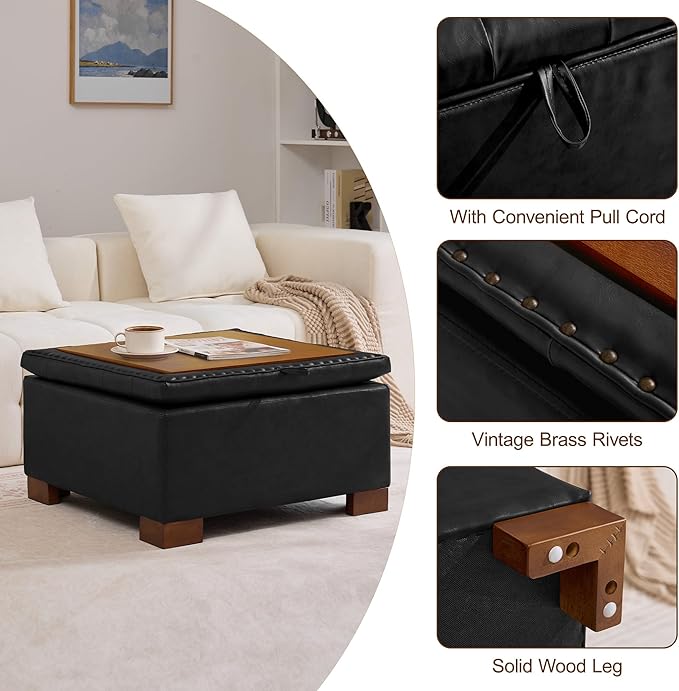 WUTUTUEE 30" Faux Leather Square Storage Ottoman