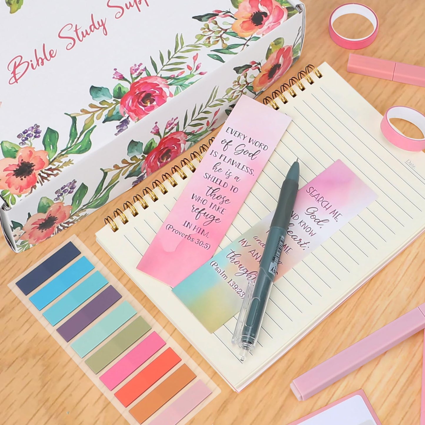 Bible Study Supplies,Bible Journaling Kit for Women,Bible Study Kit with Pens,Highlighters,Tabs,Bible Bookmark,Notebook,Sticky Notes,Bible Accessories,Beginner Christian Gifts