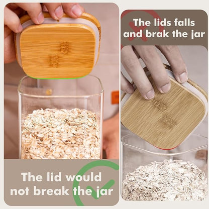 4.6Qt Large Glass Flour Sugar Storage Containers with Bamboo Lids | Wide Mouth Design, With Measuring Cup, Minimalist Kitchen Organizer,Scandinavian Style Storage,Nordic Style Storage