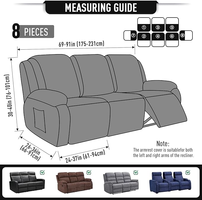 TAOCOCO Recliner Sofa Covers 8-Pieces Stretch Large Couch Covers
