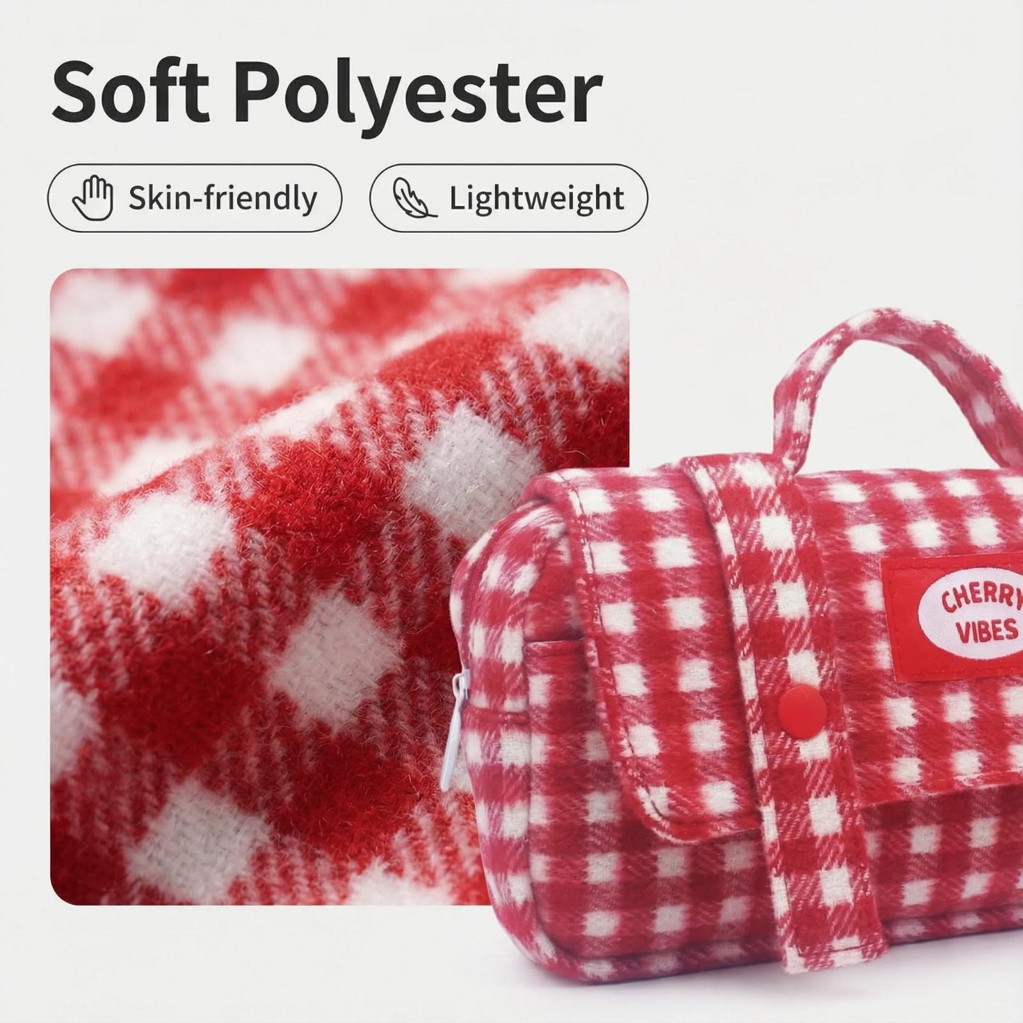 Haumei Cute Checkered Pencil Case, Red White Plaid, Large Capacity Gingham Pattern Pen Bag with Handle, Big Stationery Organizer, Multi-Use Storage Pouch, 8.7x1.6x4.7 Inches, Red