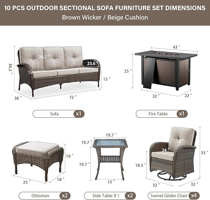 Belord Expansive 10 Pieces Outdoor Patio Furniture Set